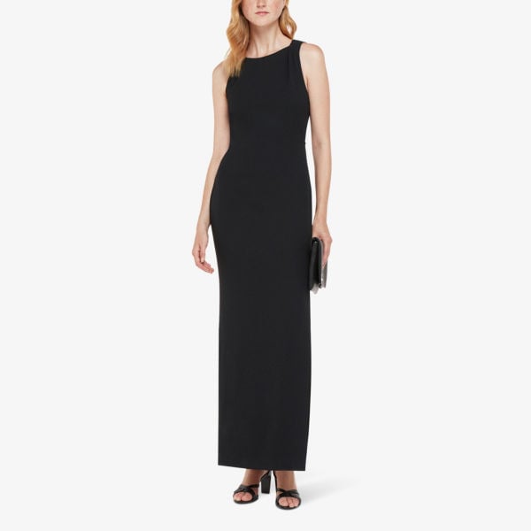 Whistles Stretch Jersey Maxi Dress with High Collar and Tie Back black