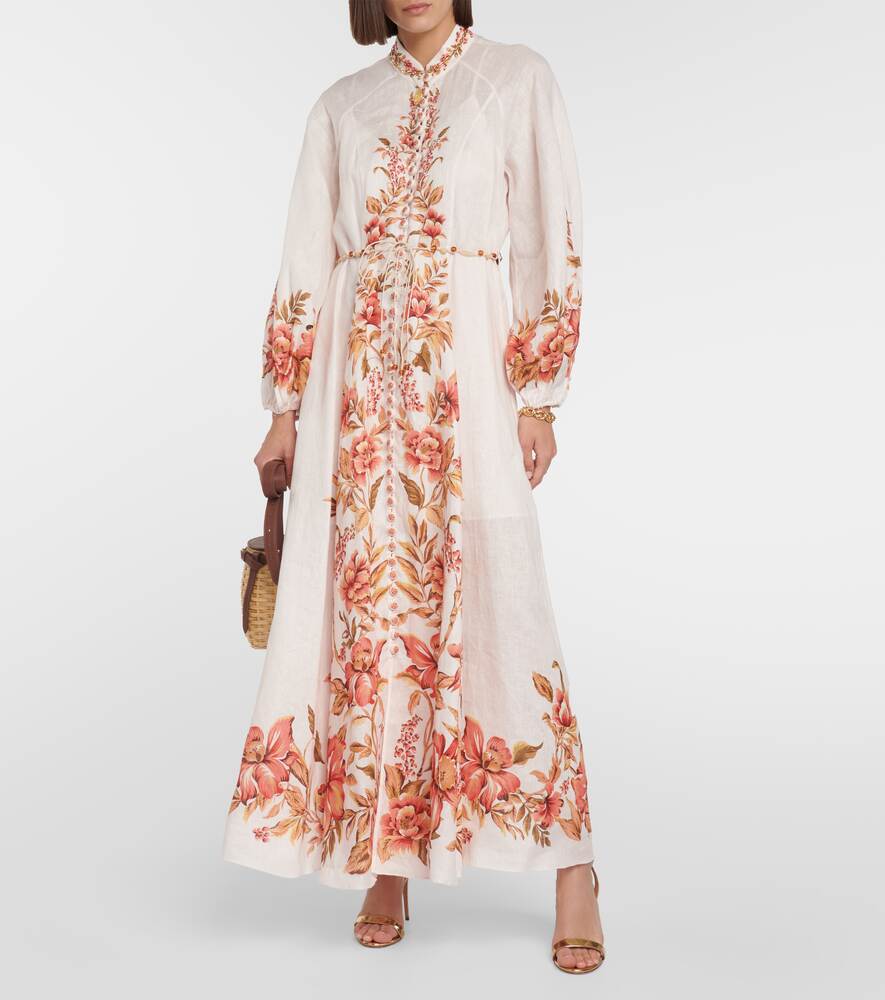 Vacay Billow ZIMMERMANN Linen Belted Floral Maxi Dress, Multicolor