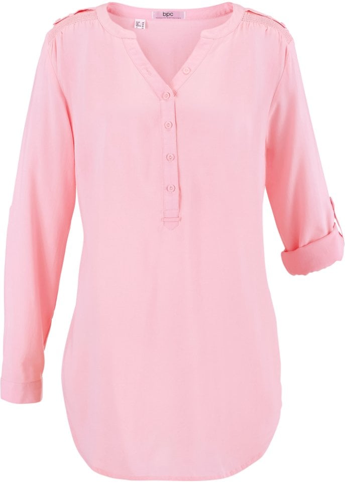 V-neck tunic blouse with long sleeves Bpc Bonprix Collection, pink