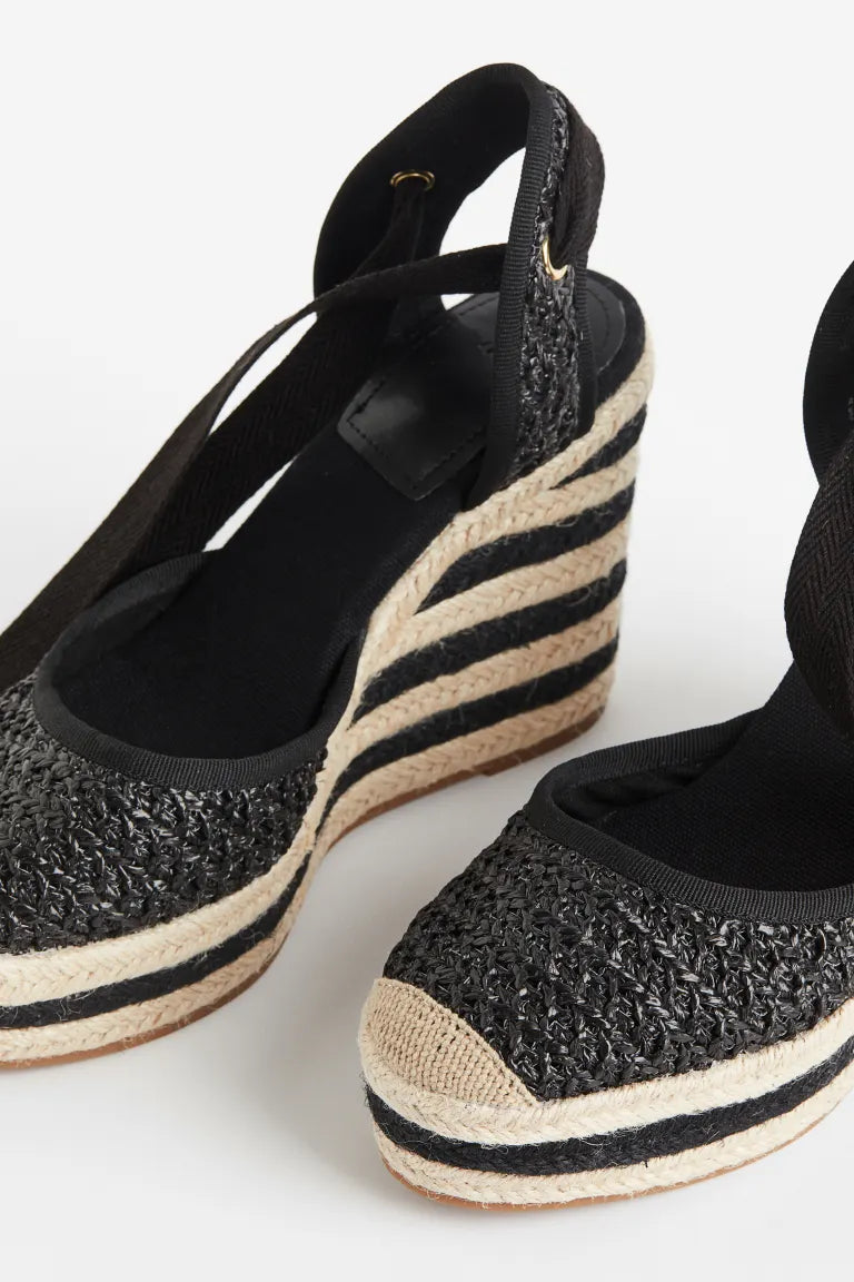 H&M wedge espadrilles, black/stripe