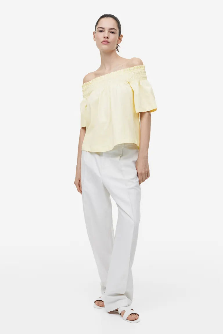 H&M Off Shoulder Jersey Top, Light Yellow