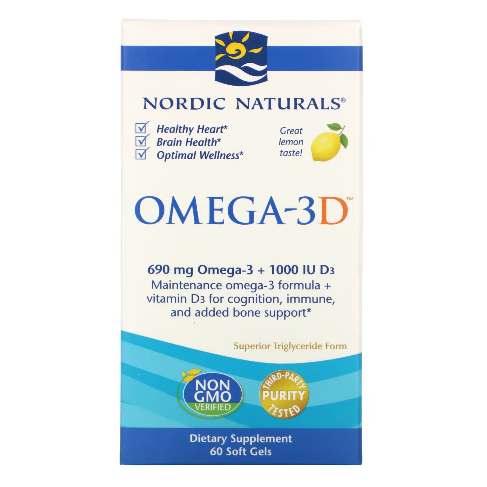 Nordic Naturals، أوميجا 3D، ليمون، 1000 مجم، 60 كبسولة هلامية