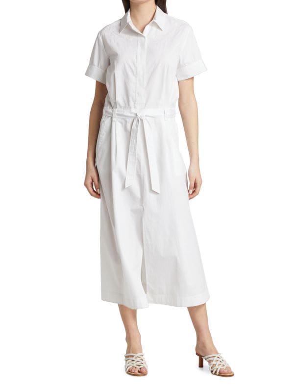 Rag & bone shirt dress with belt and jade embroidery, white