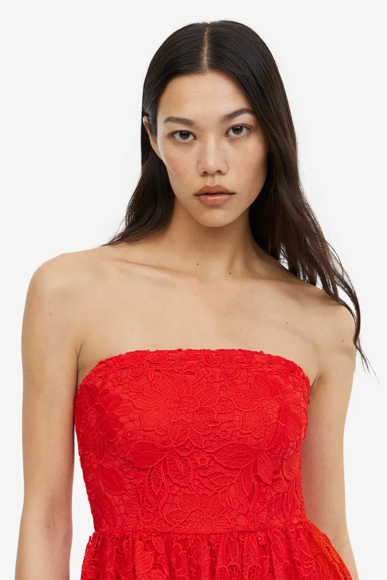 H&M lace bandeau dress, red