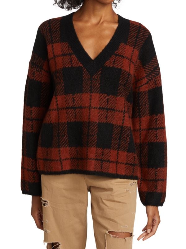 Colleen Rails Check Sweater, Black/Red