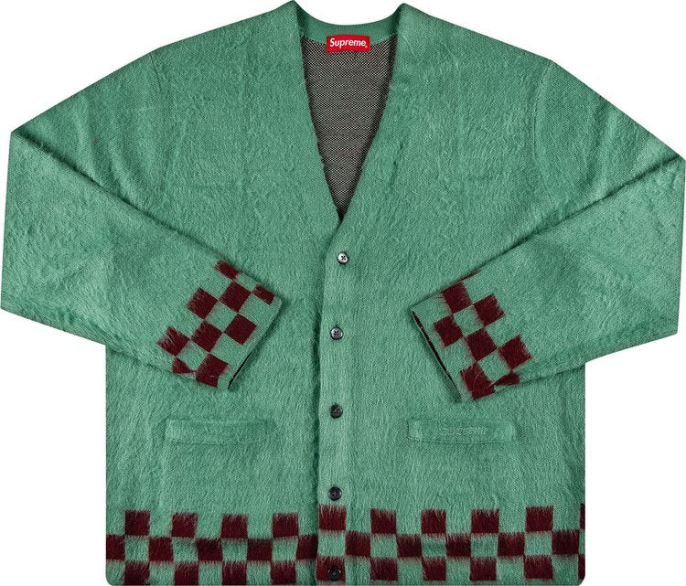 Supreme Brushed Checkerboard Cardigan Mint, green