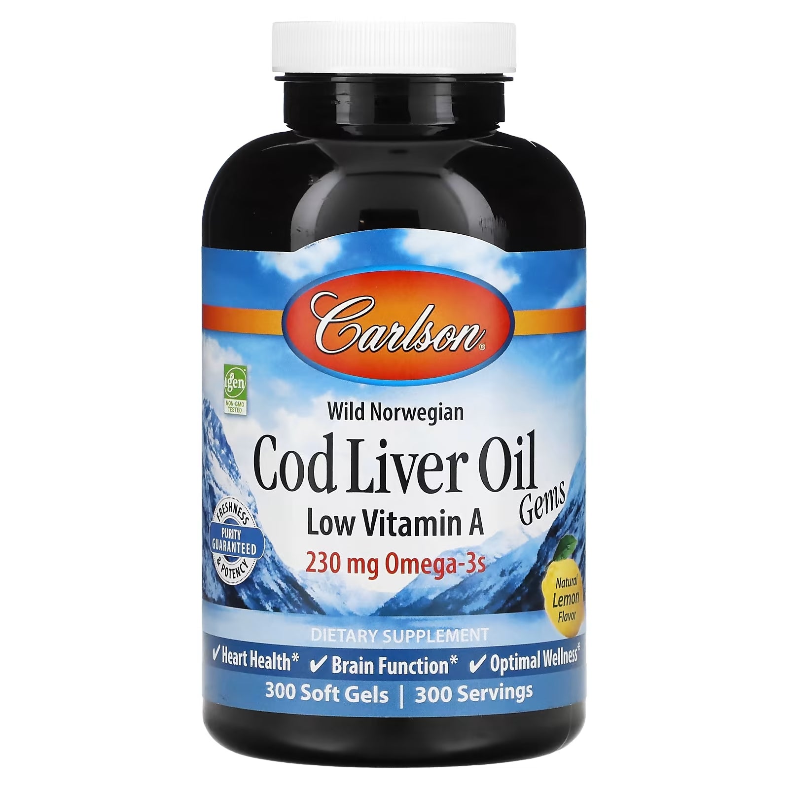 Capsules with Cod Liver Oil with a Small Amount of Vitamin A Carlson, lemon flavor, 300 capsules