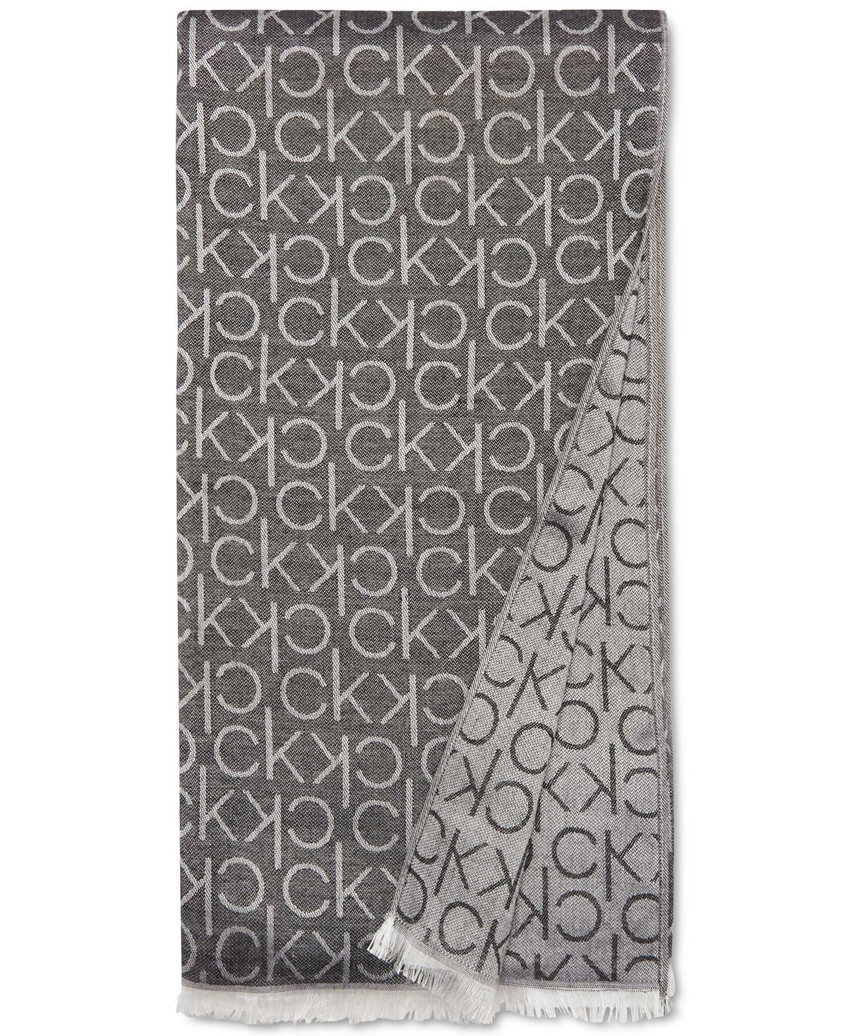 Pashmina wrap scarf with monogram ck Calvin Klein logo print, black