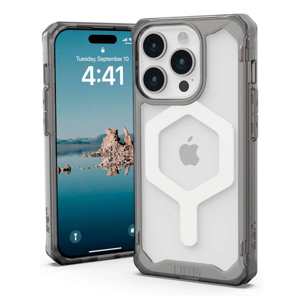 Case UAG Plyo for iPhone 15 Pro, MagSafe Charging, Ash/White