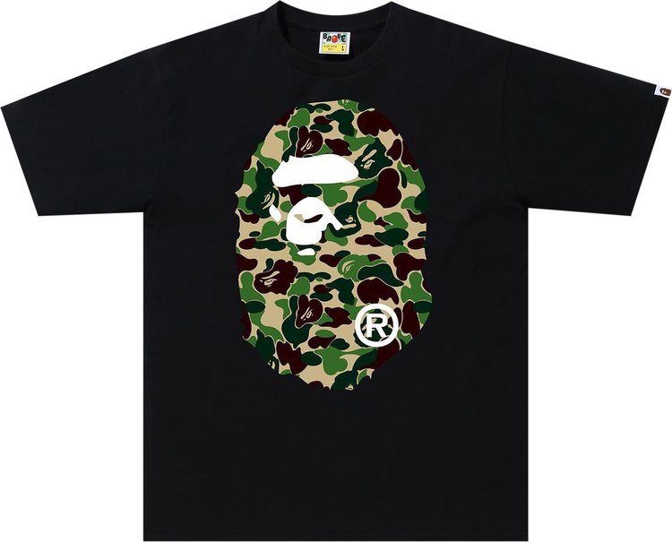 تي شيرت BAPE ABC Camo Big Ape Head باللون الأسود/الأخضر، أسود