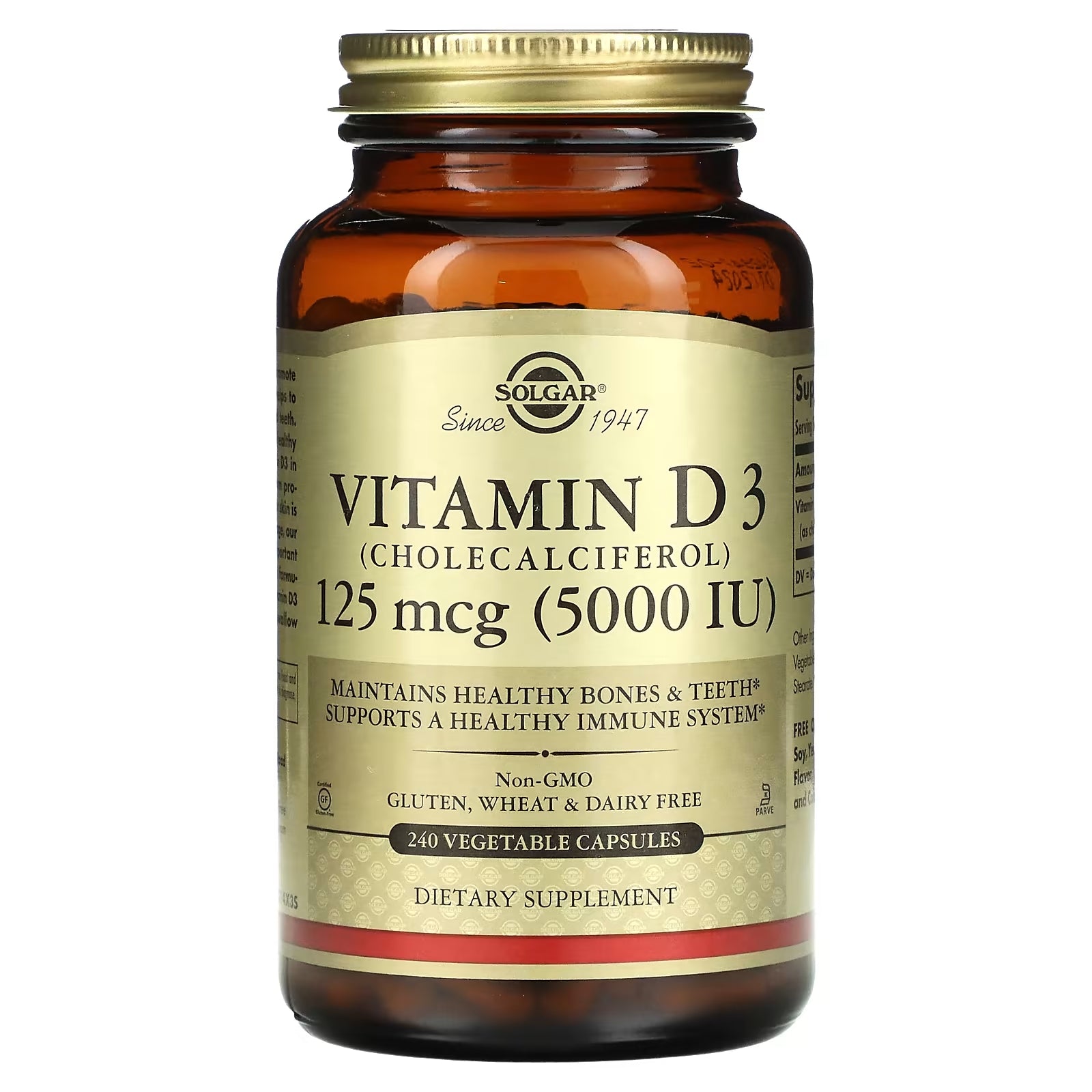 Solgar Vitamin D3 Cholecalciferol 125 mcg 5000 IU, 240 Veggie Capsules