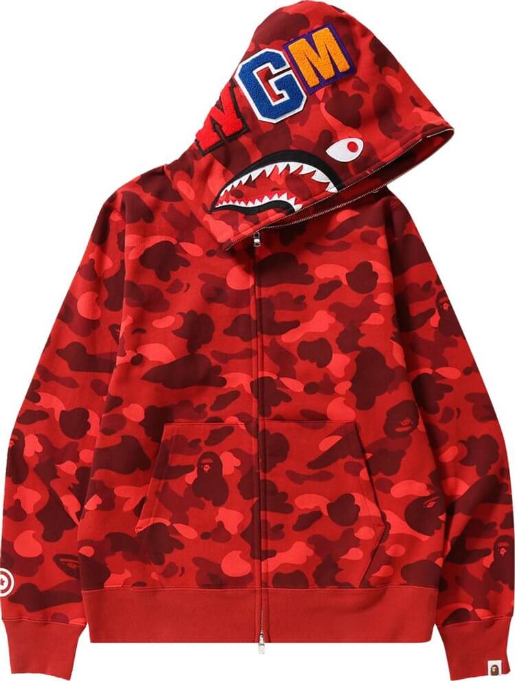 هودي BAPE Color Camo Shark بسحاب كامل "Navy" باللون الأحمر