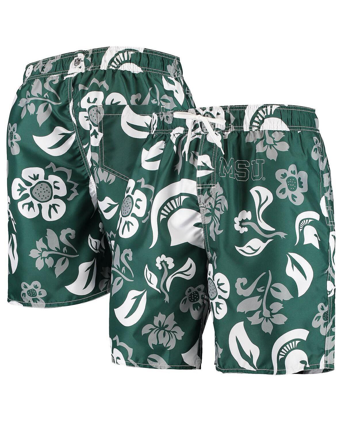 Wes & Willy Men's Green Floral Michigan State Spartans Volleyball Trunks green