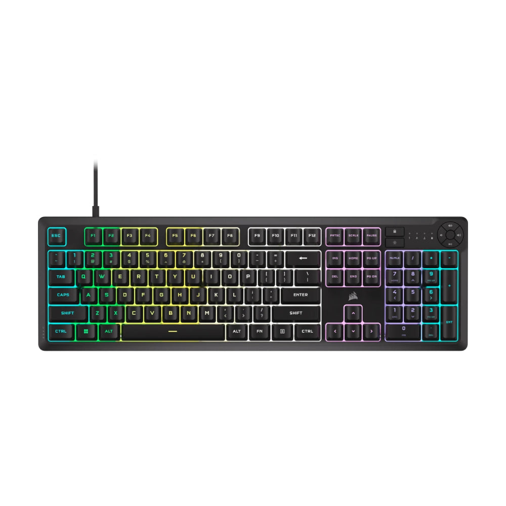 لوحة مفاتيح ميكانيكية سلكية للألعاب Corsair K55 Core RGB، تصميم إنجليزي باللون الأسود