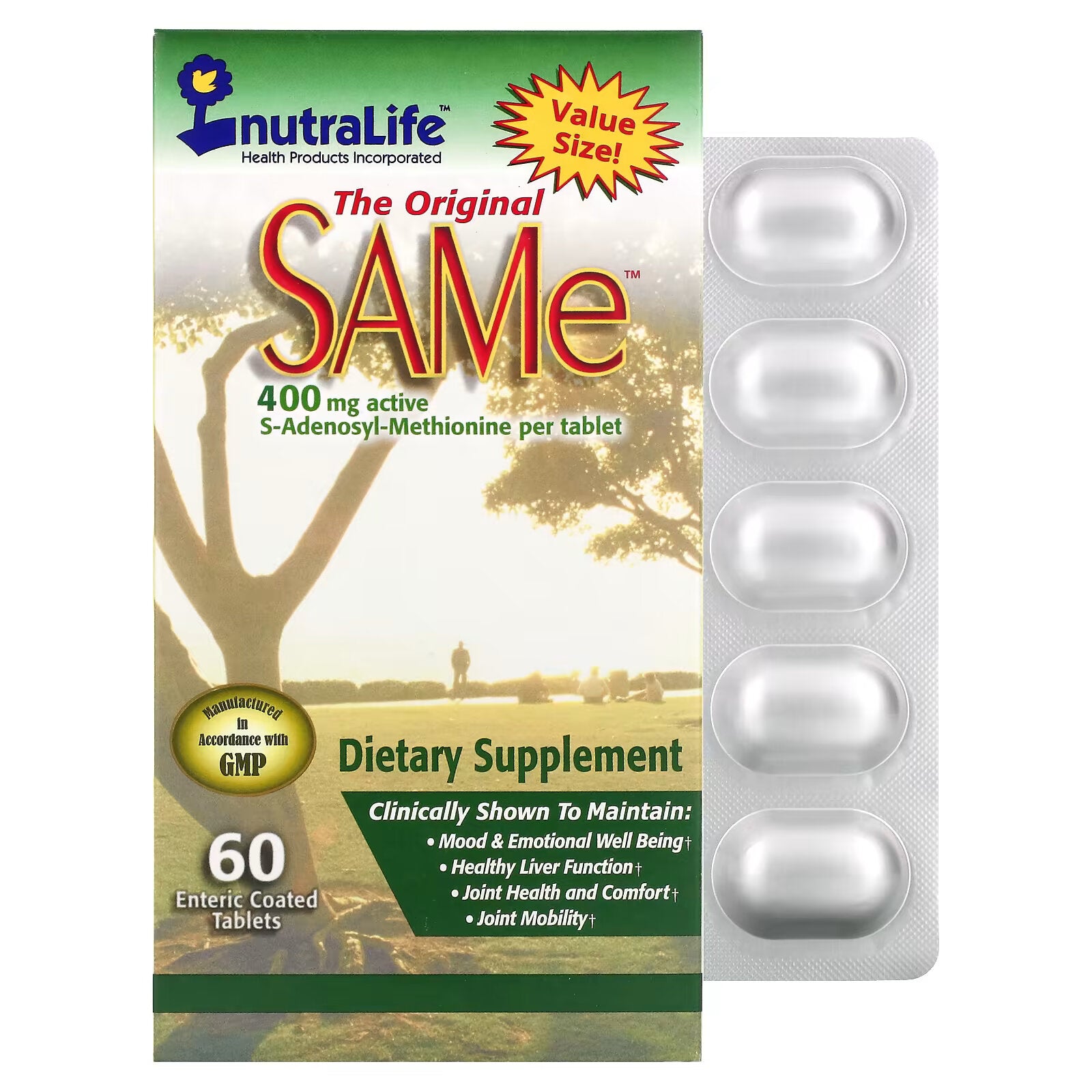 NutraLife, SAMe (Disulfate Tosylate), 400 mg, 60 Enteric-Coated Capsules