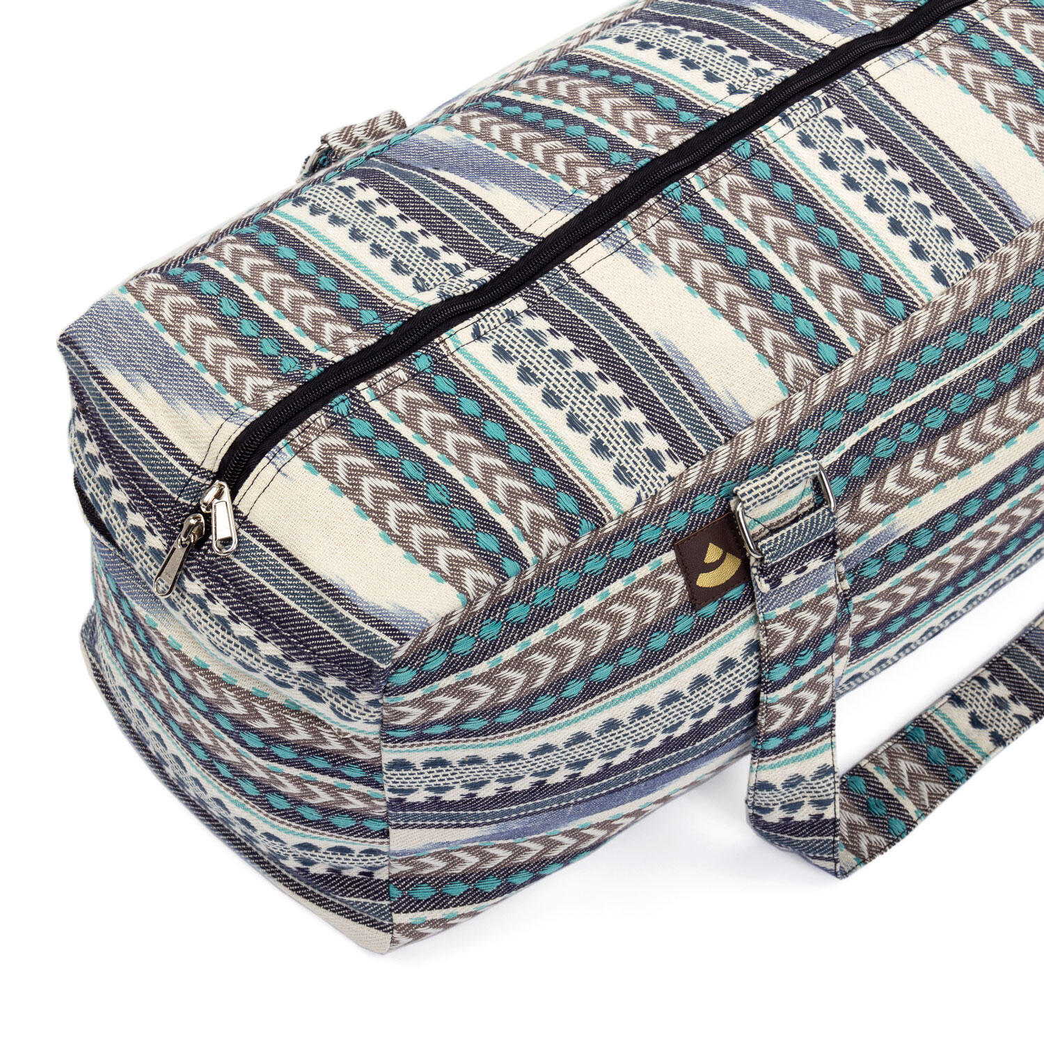 ETHNO Collection: Yoga bag, Ikat woven fabric, black pattern white and blue BODHI, black