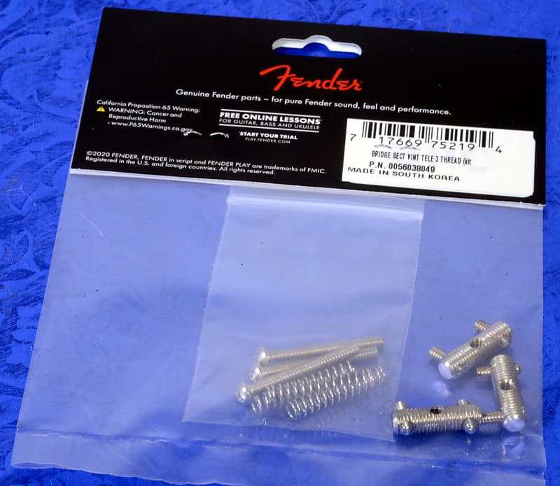 Fender Vintage Telecaster Tele Threaded Saddles, Set of 3 Carts 0056038049 Fender Vintage Telecaster Threaded '60s Style Saddle Kit 005-6038-049