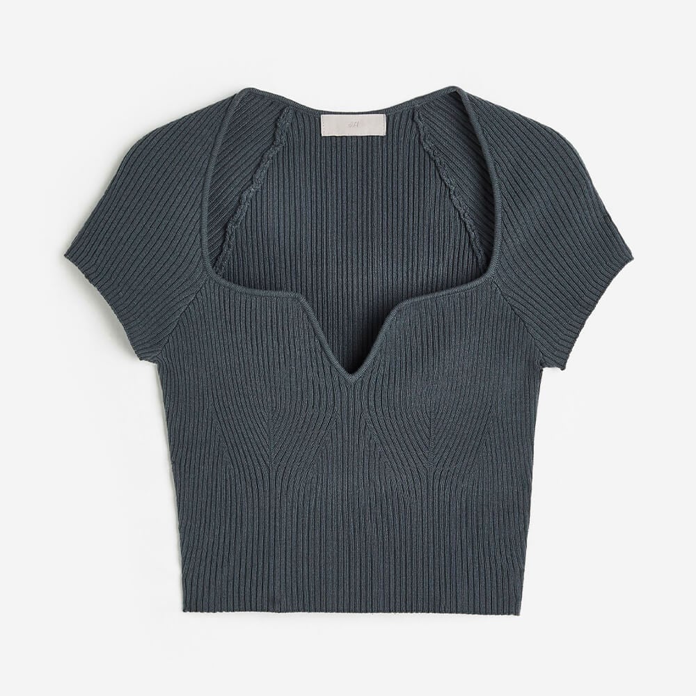 H&M Rib-knit top, grey-green