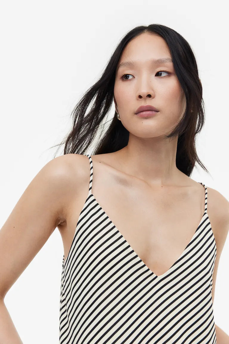 H&M V-Neck Cami Top, Cream/Black Striped