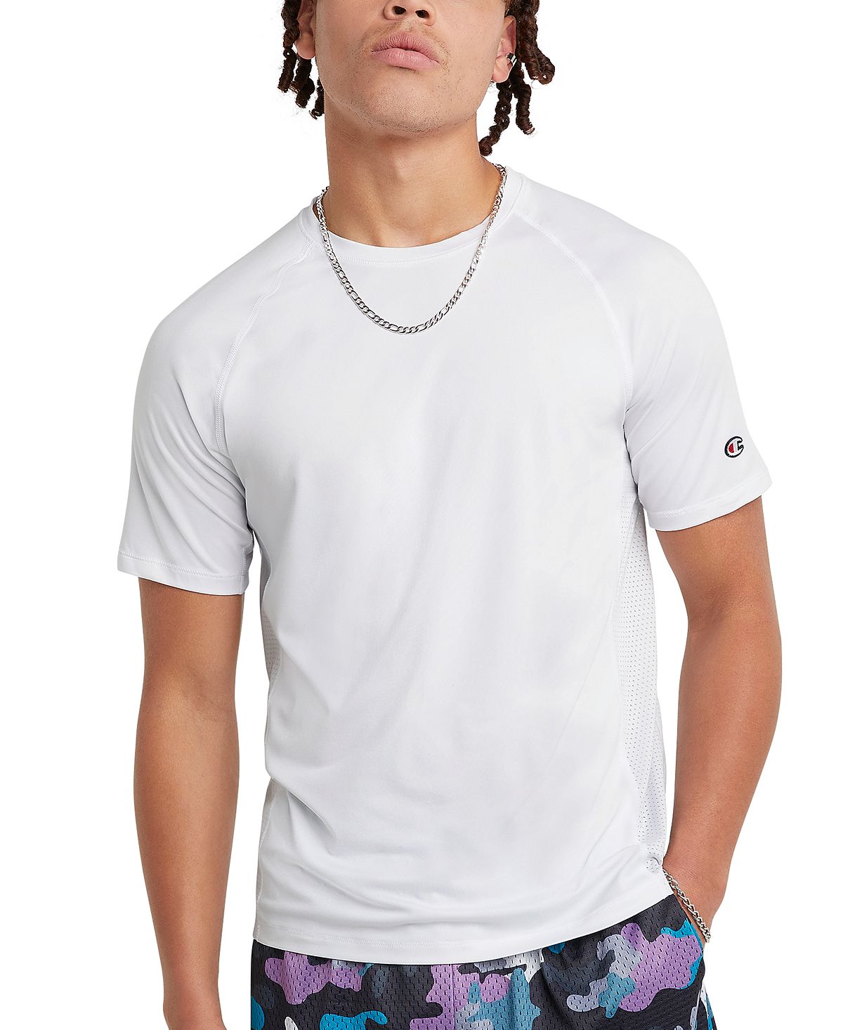 Champion Men's Branded Mesh Back T-Shirt, White