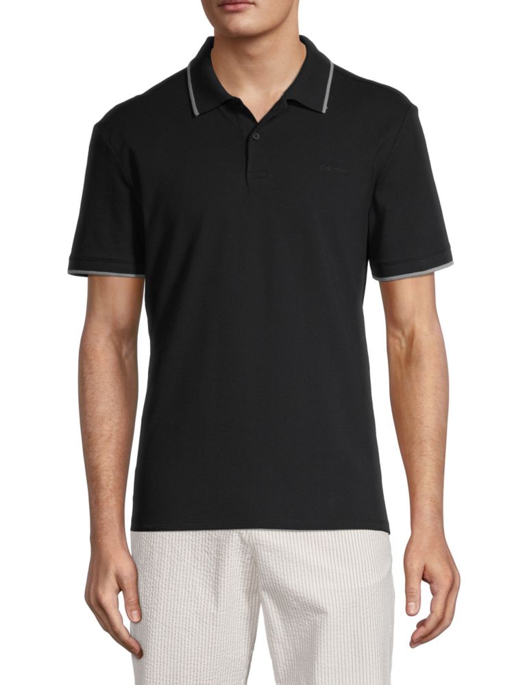 Calvin Klein Pique Polo with Tips, Black