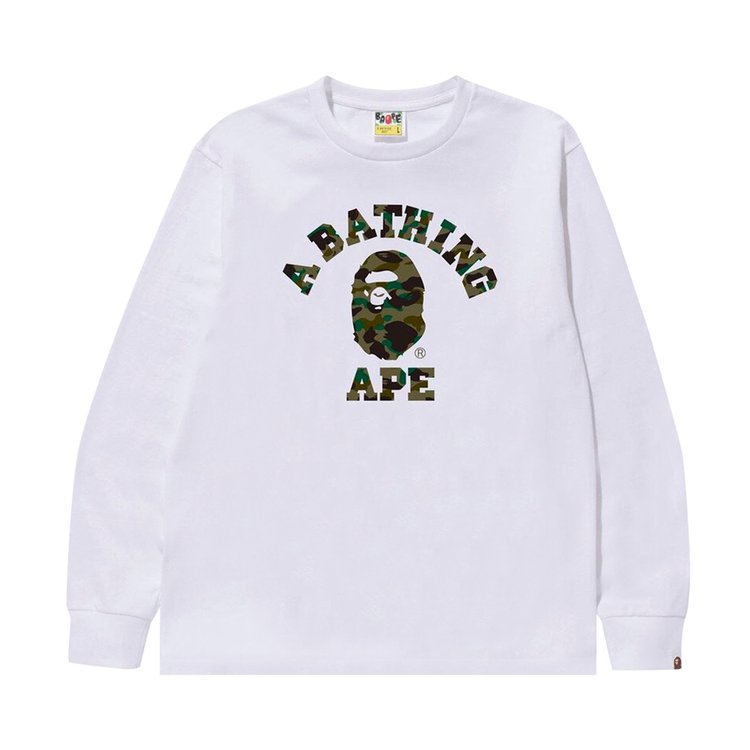 BAPE 1st Camo College Long-Sleeve 'White/Green' T-Shirt, White