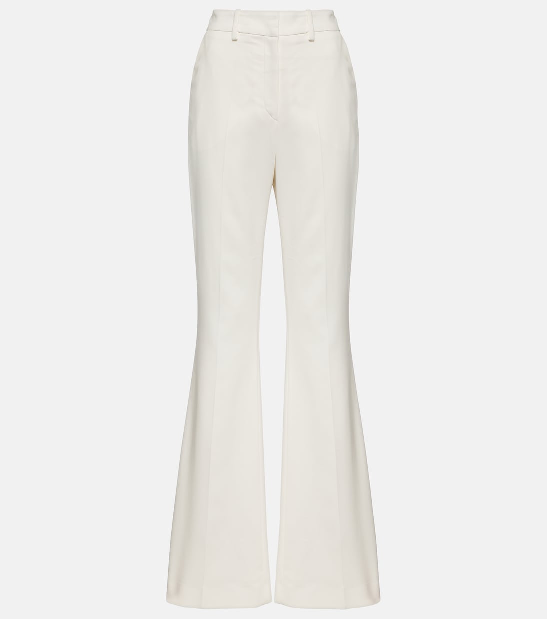 Balmain High Rise Crepe Flare Pants, White