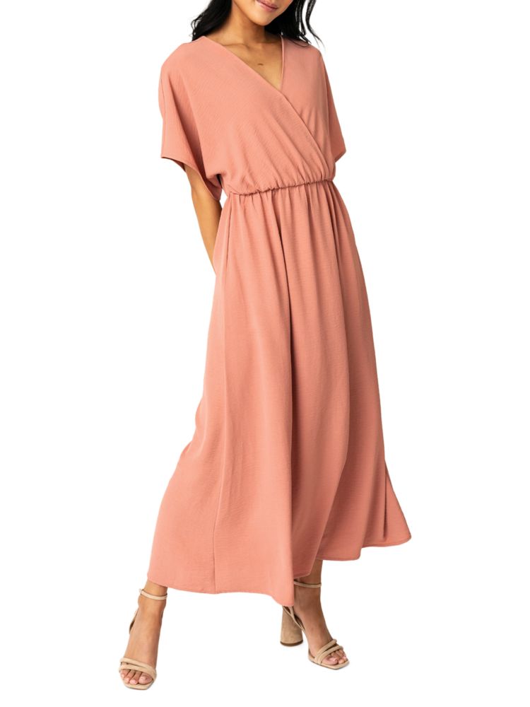 Surplice Gibsonlook Cutout Maxi Dress, Pink