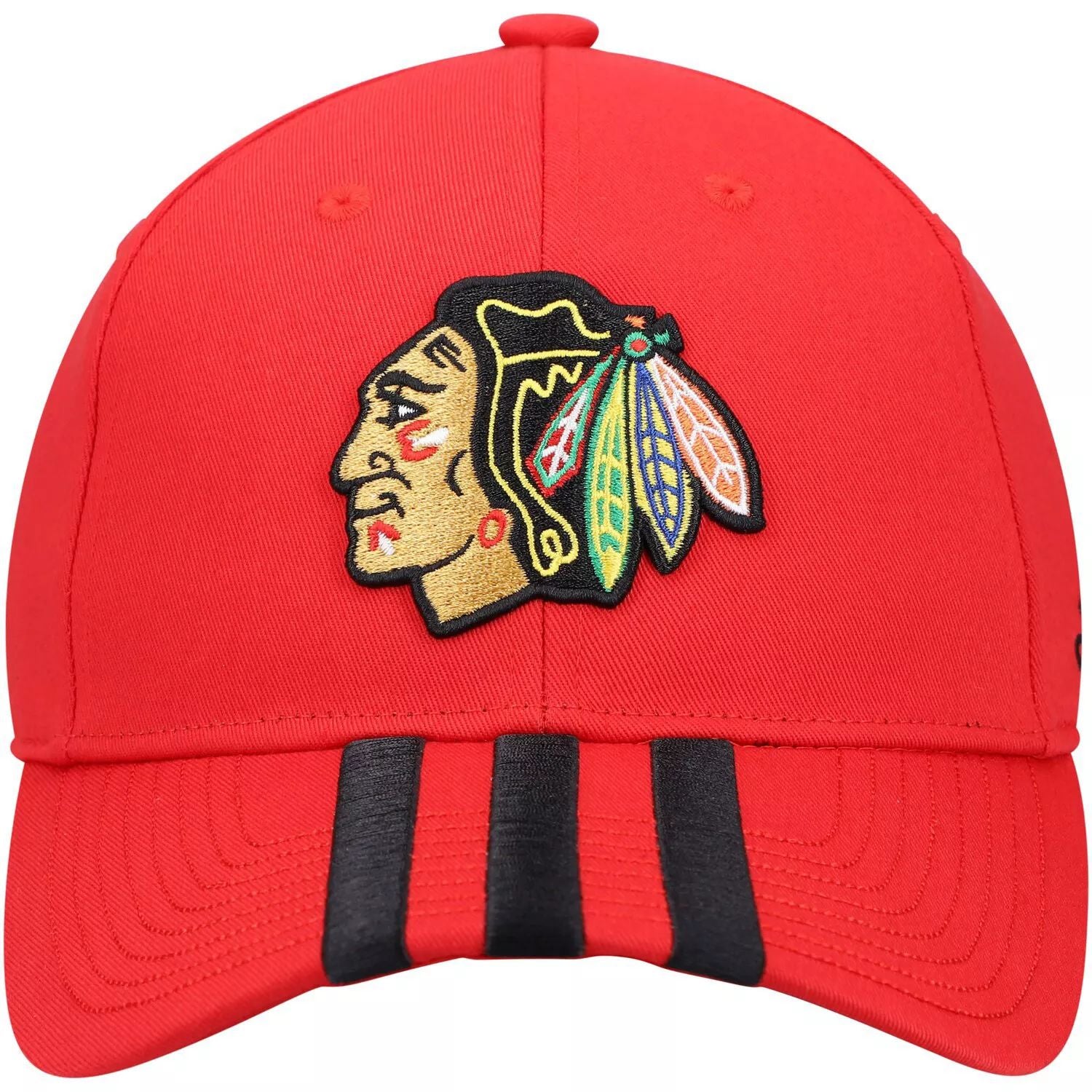 قبعة adidas Red Chicago Blackhawks Locker Room للرجال قابلة للتعديل بثلاثة خطوط