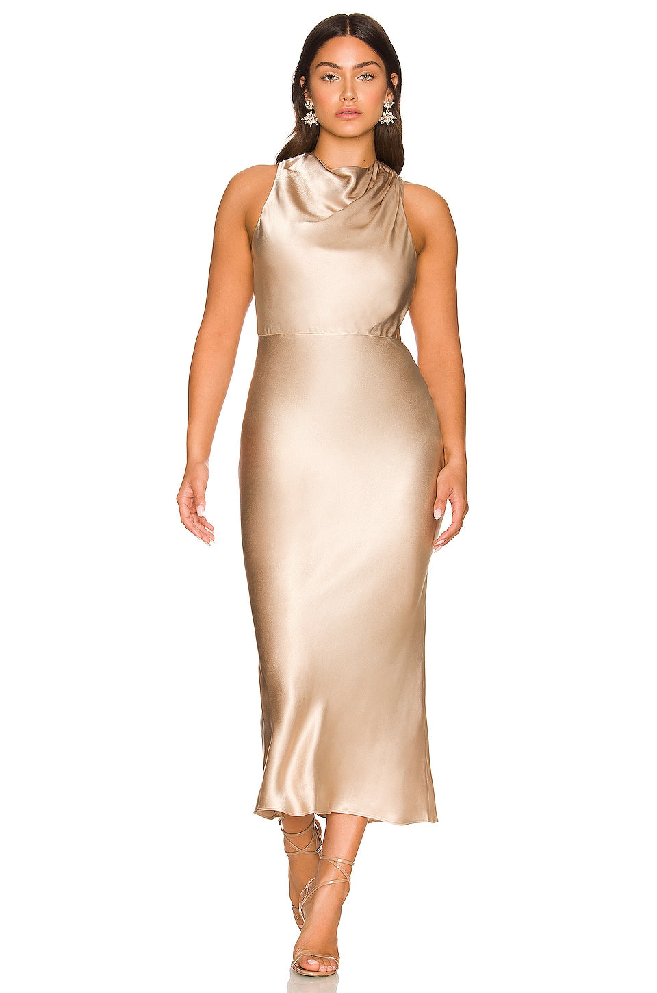 Shona Joy La Lune High Neck Midi Dress, Gold