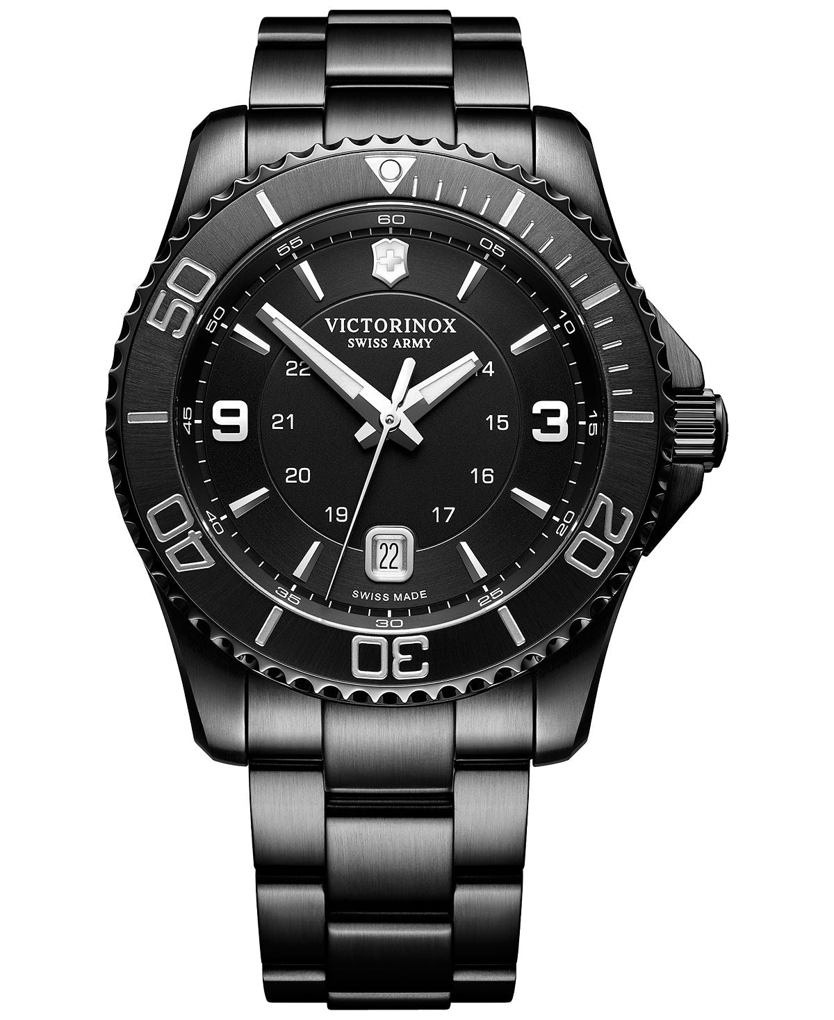 Swiss Maverick Black Edition Men's Watch with Black PVD Stainless Steel Bracelet , 43 mm Victorinox