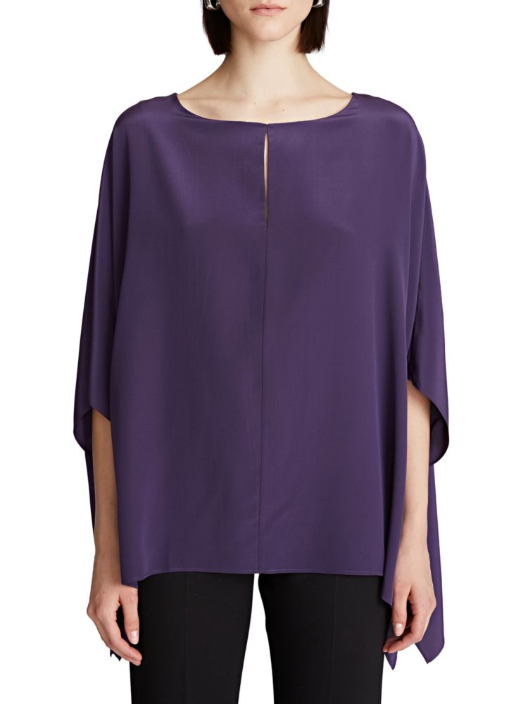 Wendy Halston Crepe De Chine Kaftan Blouse, Eggplant