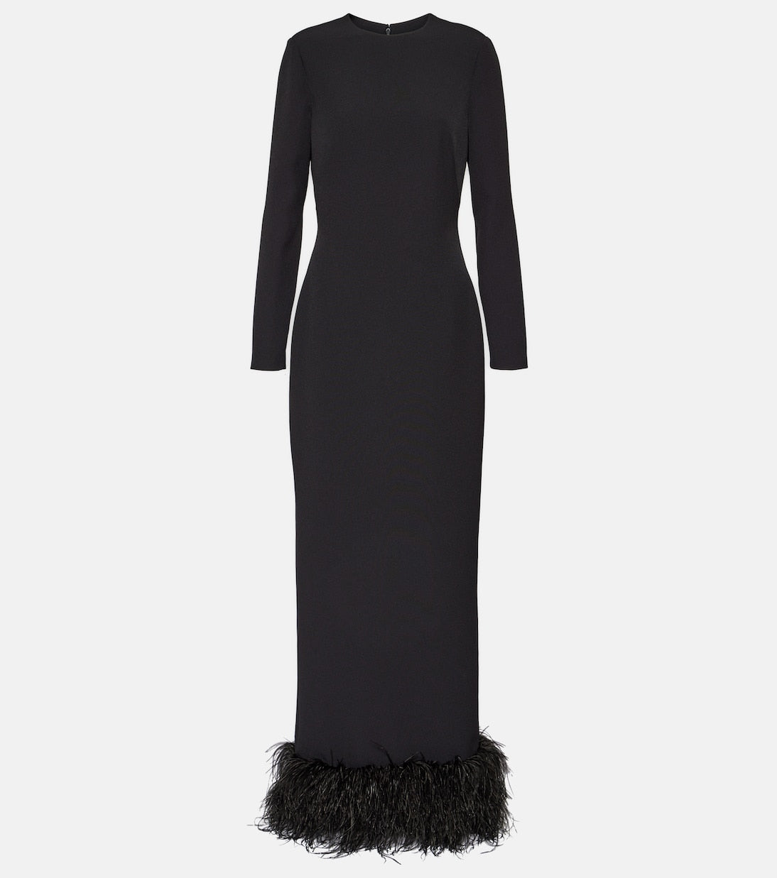 Safiyaa Crepe Feather Trim Dress, Black