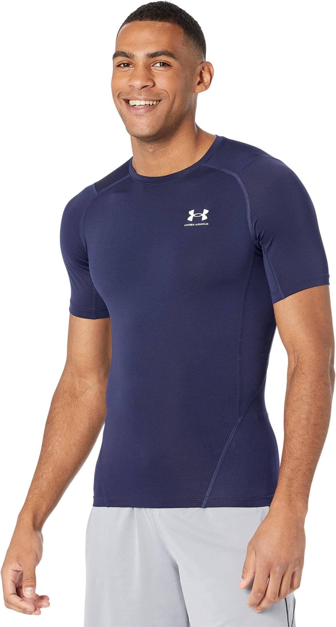 Under Armor Heatgear Armor Short Sleeve Compression Sleeve in Midnight Navy/White