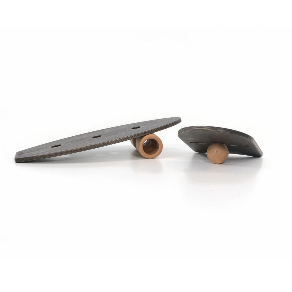 Balance board set small black beech board.  Made by hand in Germany - ROLLHOLZ brown gravel