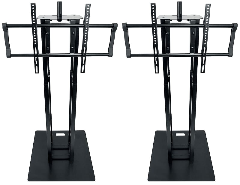 2) Rockville RTP33-TV Black Totem DJ Speaker/Lighting Stands + Detachable TV Mount (2) RTP33-TV Black