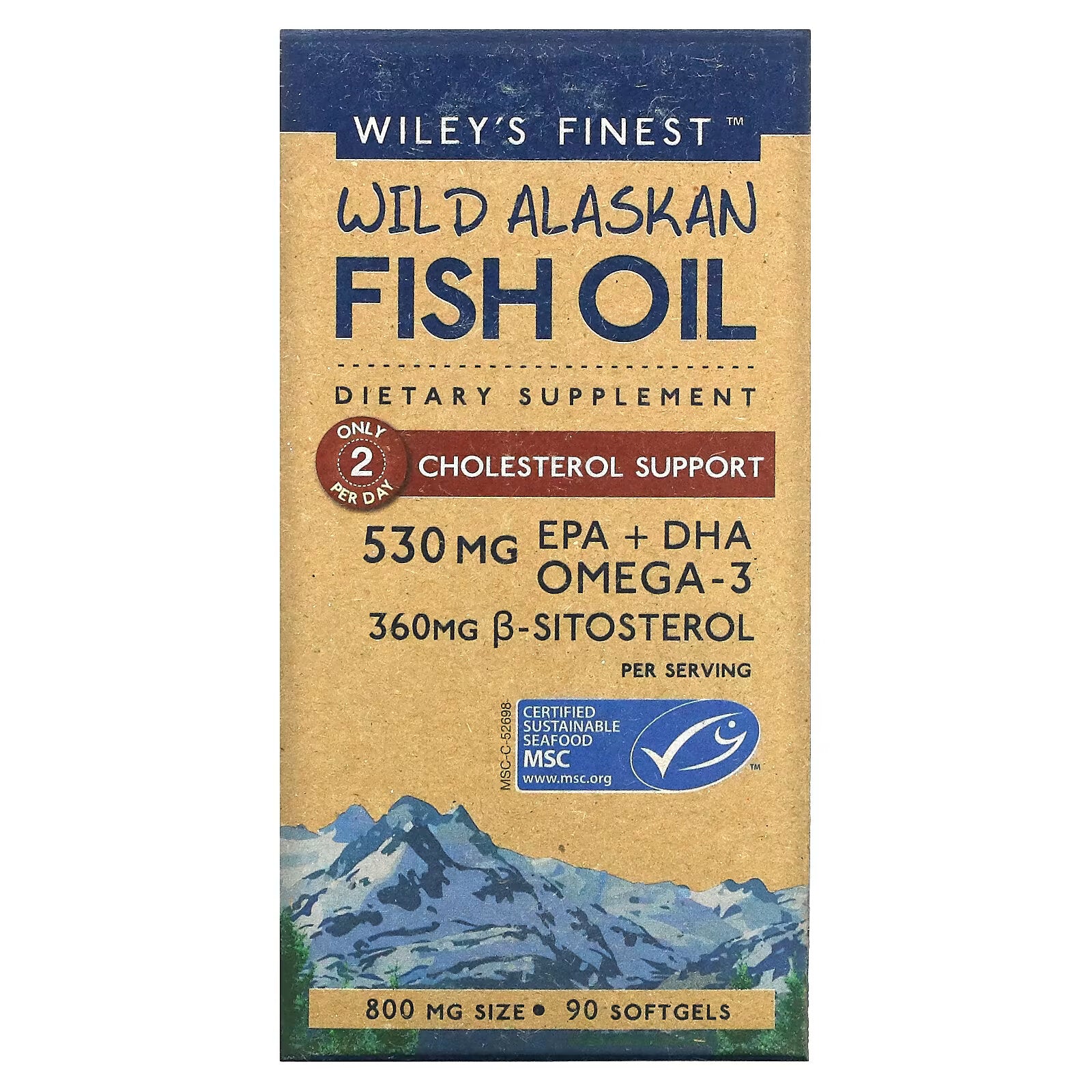 Wiley's Finest, Wild Alaskan Fish Oil, Cholesterol Support, 800 mg, 90 Capsules