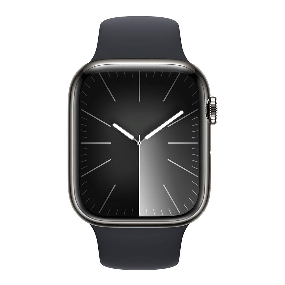 Apple Watch Series 9 (GPS+Cellular), 45 mm, Graphite Stainless Steel Case/Midnight Sport Band - S/M