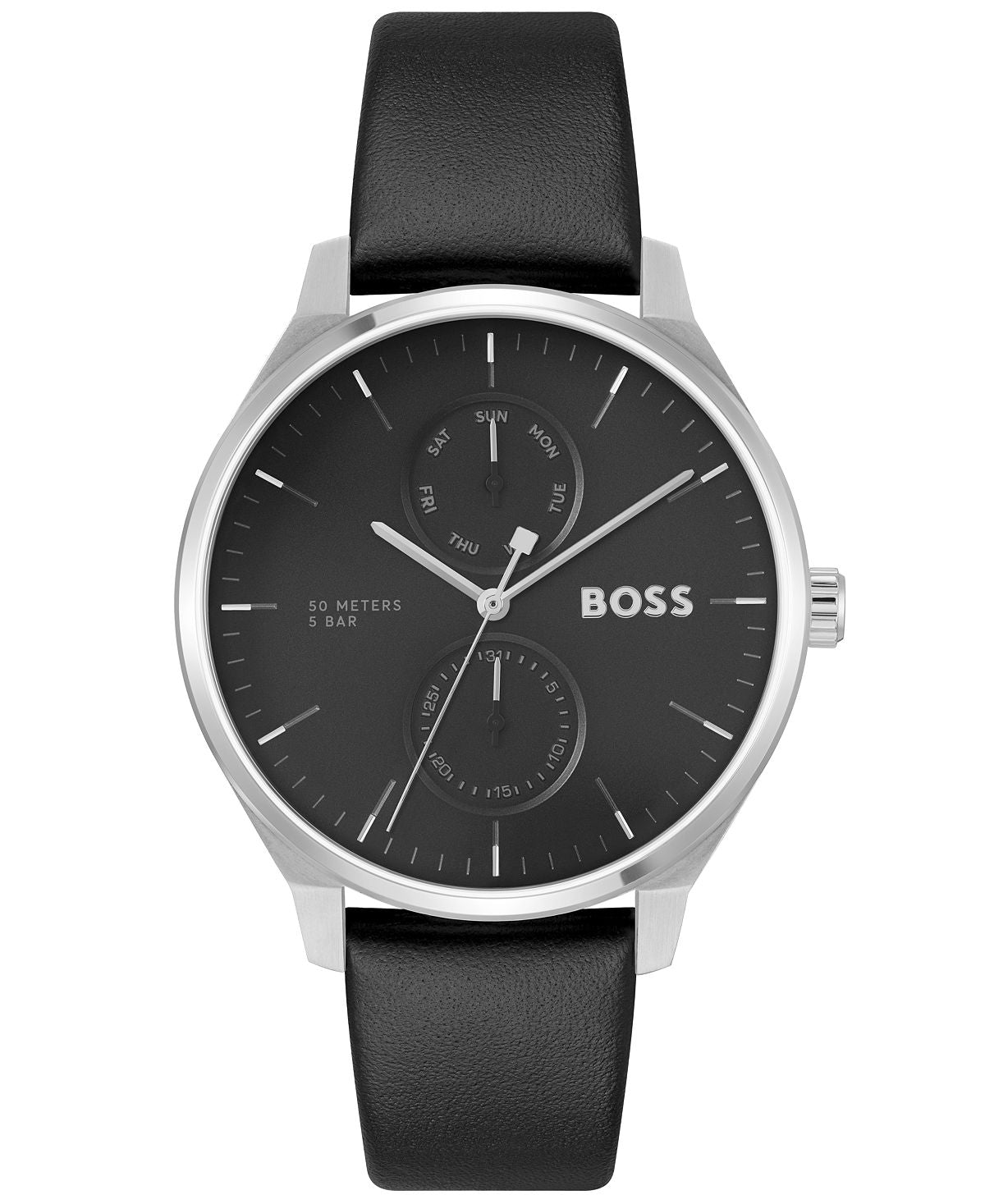 Tyler 43mm BOSS Men's Quartz Multifunction Black Leather Watch