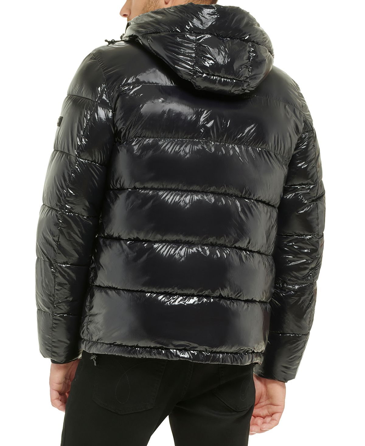 Calvin Klein men's high shine down jacket with hood, black