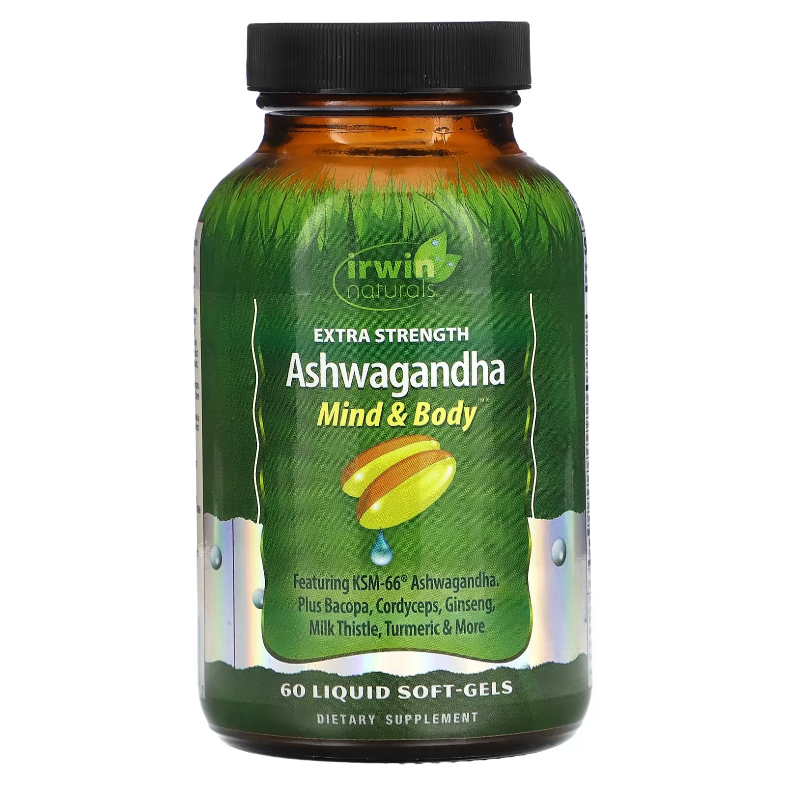 مكمل غذائي قوي جدًا من Irwin Naturals Ashwagandha، 60 كبسولة هلامية سائلة