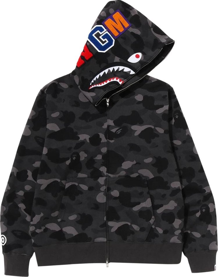 هودي بسحاب كامل من BAPE Color Camo Shark باللون الأسود، أسود