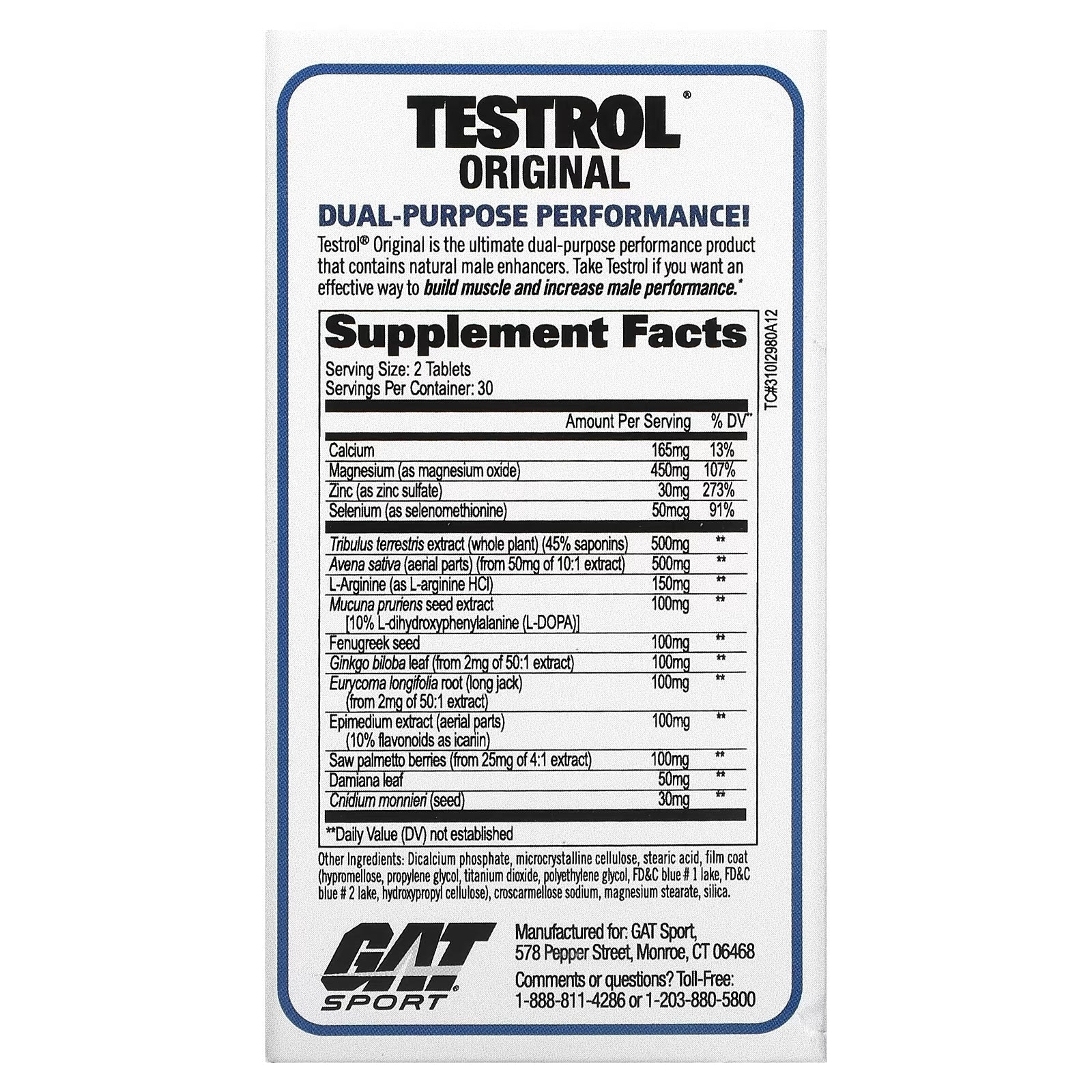 GAT Testrol testosterone booster, 60 tablets