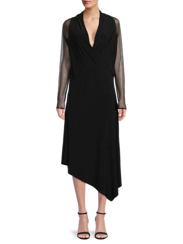 Asymmetrical midi dress with mesh sleeves Donna Karan Black