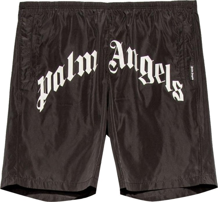 Palm Angels Curved Logo Swim Short 'Black/White', black