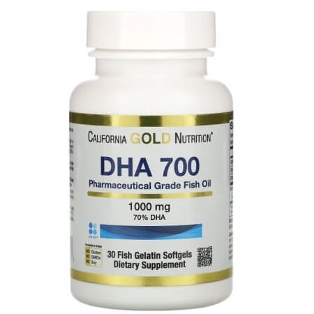 Pharmaceutical Grade Fish Oil DHA 700 California Gold Nutrition 1000 mg, 30 Capsules