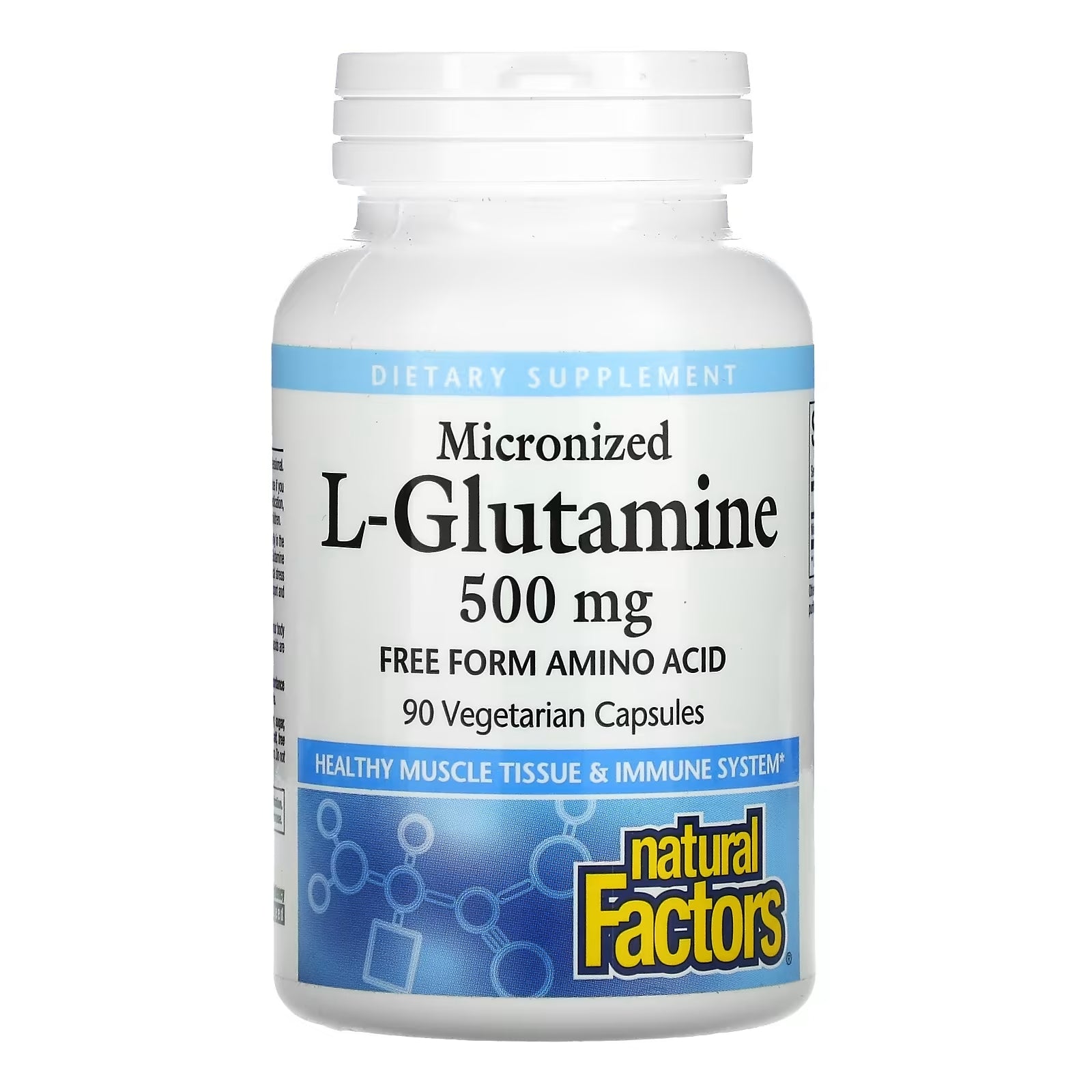 Natural Factors Micronized L-Glutamine 500 mg, 90 Vegetarian Capsules