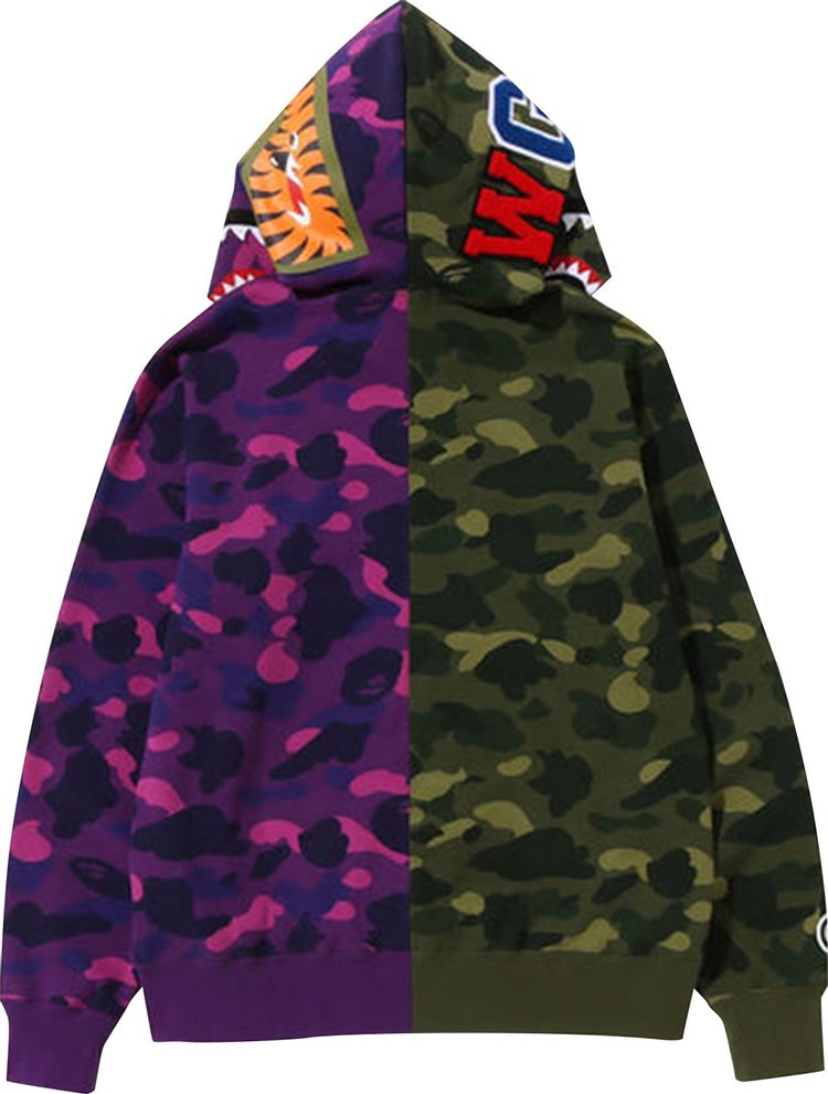 هودي بسحاب كامل من BAPE Color Camo Shark "أخضر/أرجواني"، متعدد الألوان