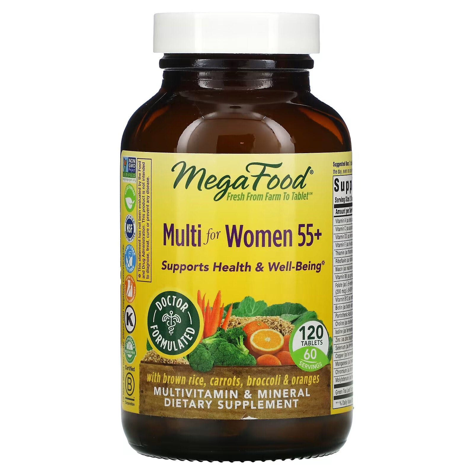 MegaFood, Multi for Women 55+, complex of vitamins and microelements for women over 55 years old 120 tablets