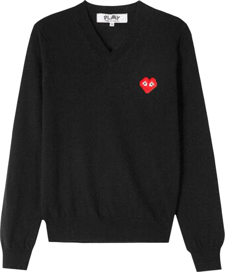 Comme des Garçons PLAY Heart V Neck Pullover 'Black', black